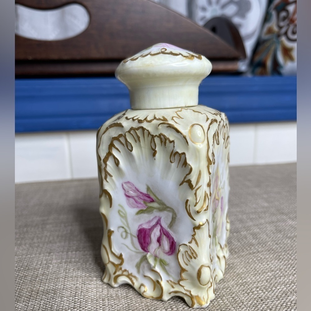 Vintage Porcelain Perfume Bottle Victorian Tea Caddy Ginger Jar Powder Floral